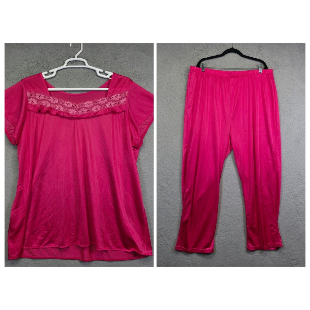 VTG Anthony Richards Pajama Set Women 3X Pink Floral Lace Top Sleep Nightwear